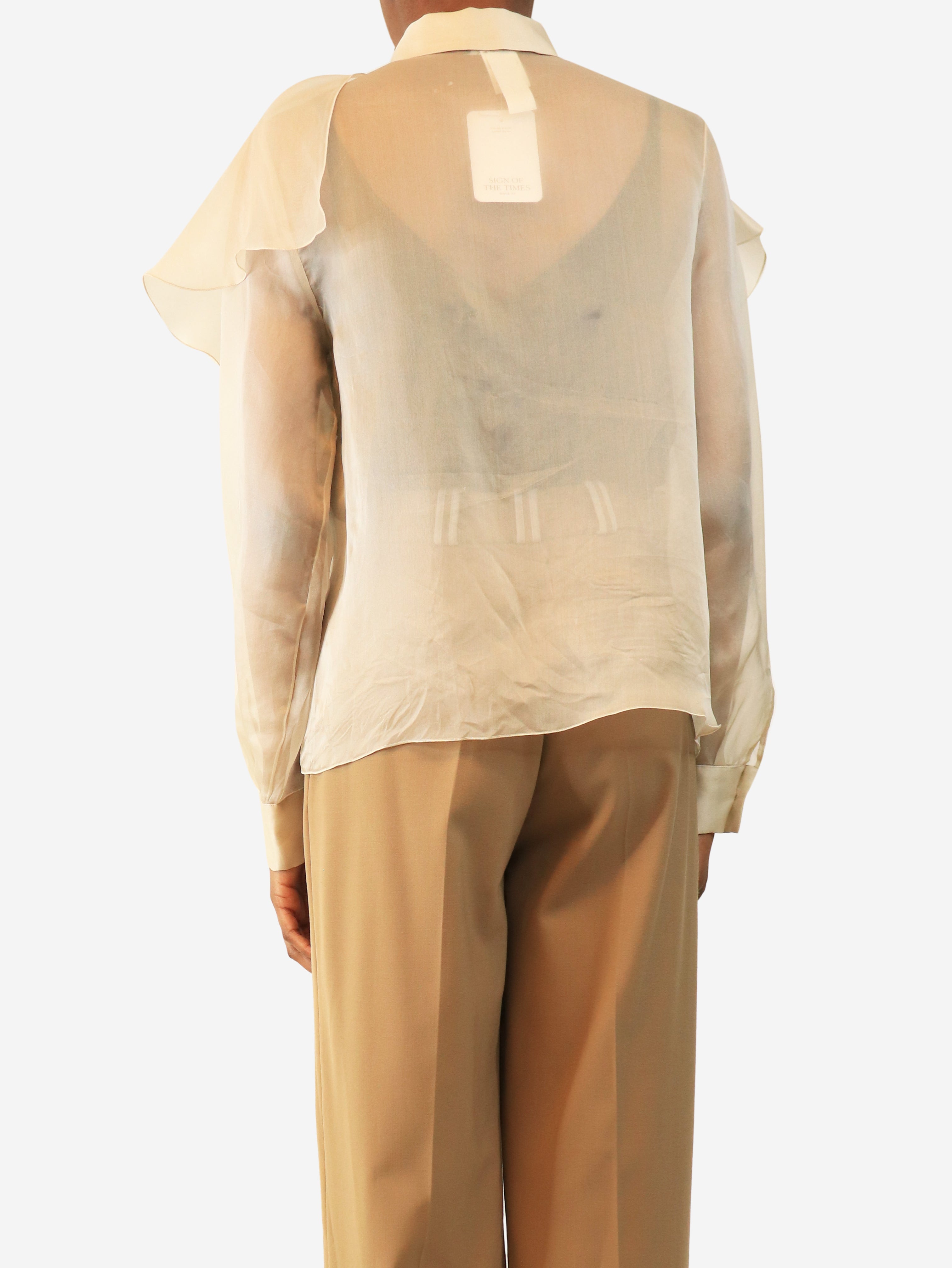 Light grey sheer silk ruffle blouse - size XS