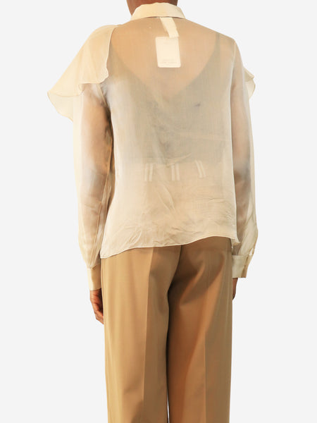 Light grey sheer silk ruffle blouse - size XS alternate image