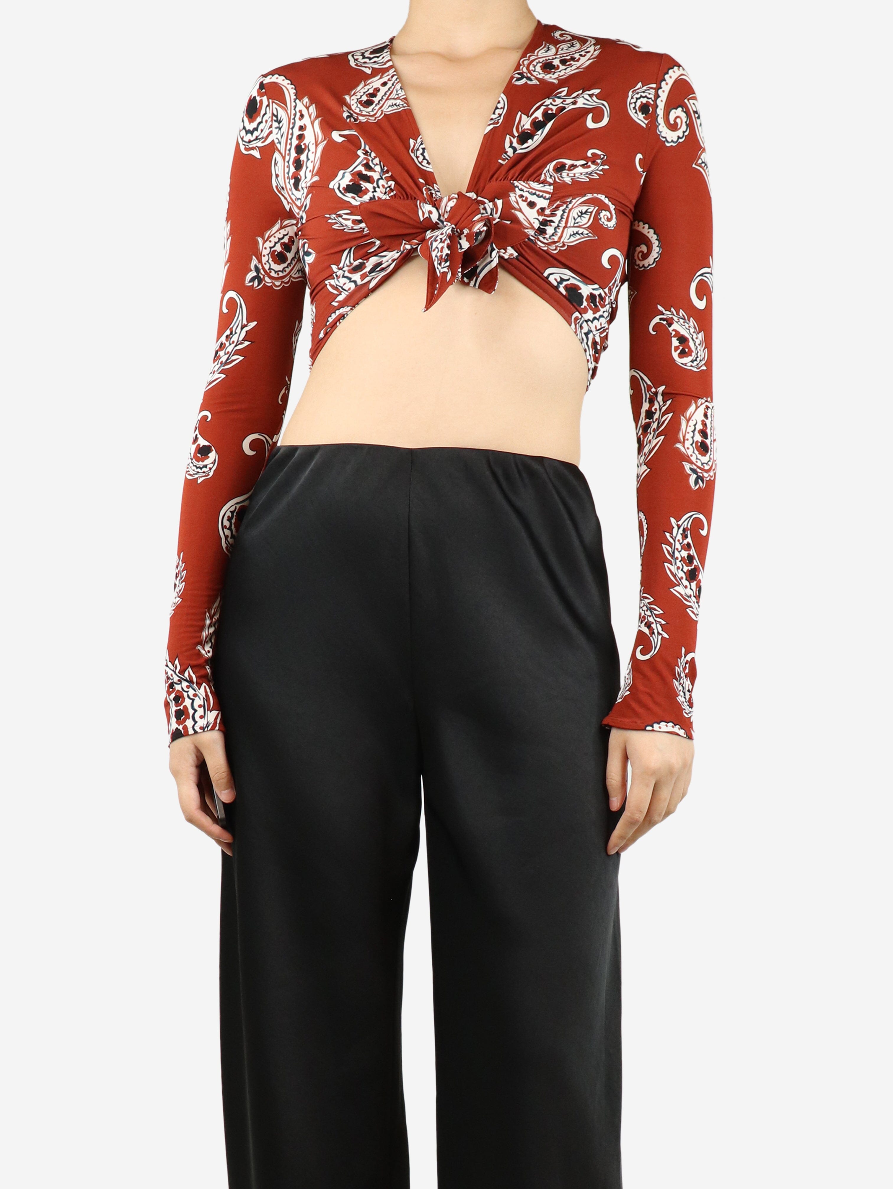 Red long-sleeved paisley crop-top - size UK 12 Tops Paco Rabanne 