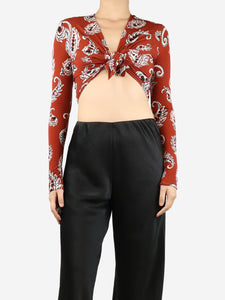 Paco Rabanne Red long-sleeved paisley crop-top - size UK 12