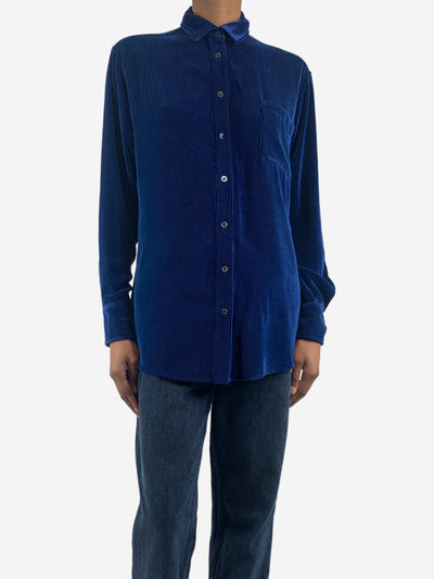 Blue ribbed velvet shirt - size UK 6