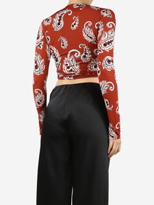 Paco Rabanne Red long-sleeved paisley crop-top - size UK 12