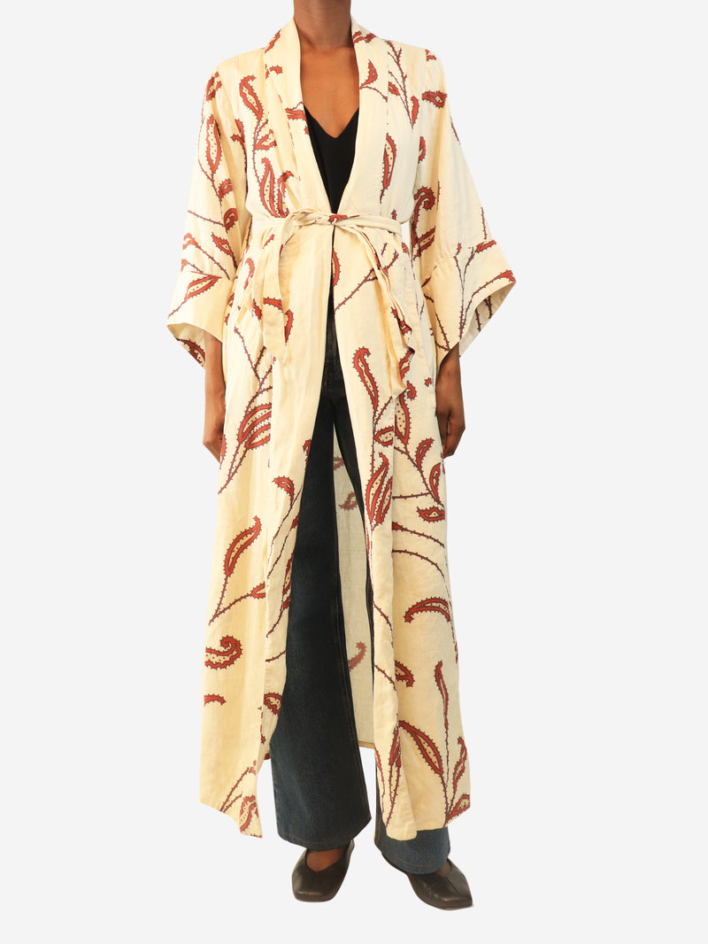 Cream printed linen robe - size XS