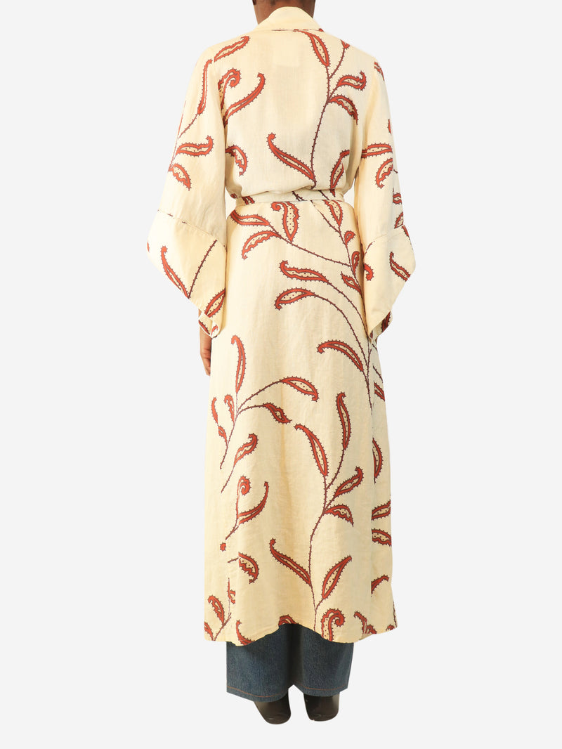 Cream printed linen robe - size XS