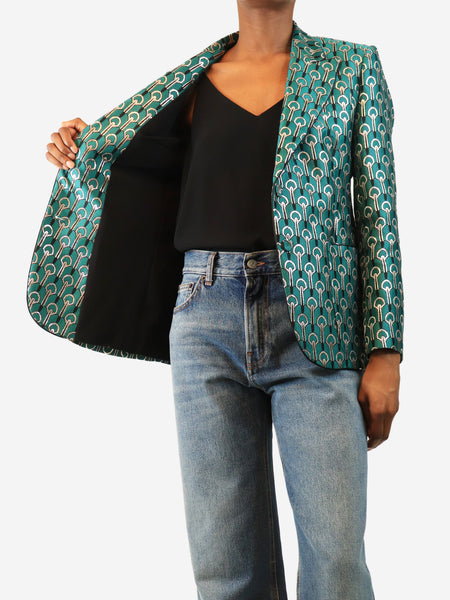 Green jacquard patterned blazer - size UK 6 alternate image