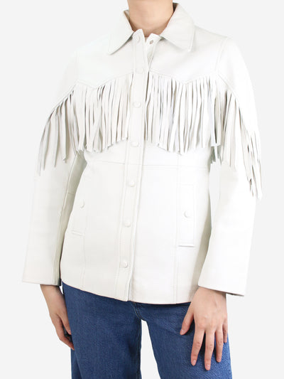 White Angela fringed leather jacket - size UK 8 Coats & Jackets Ganni 