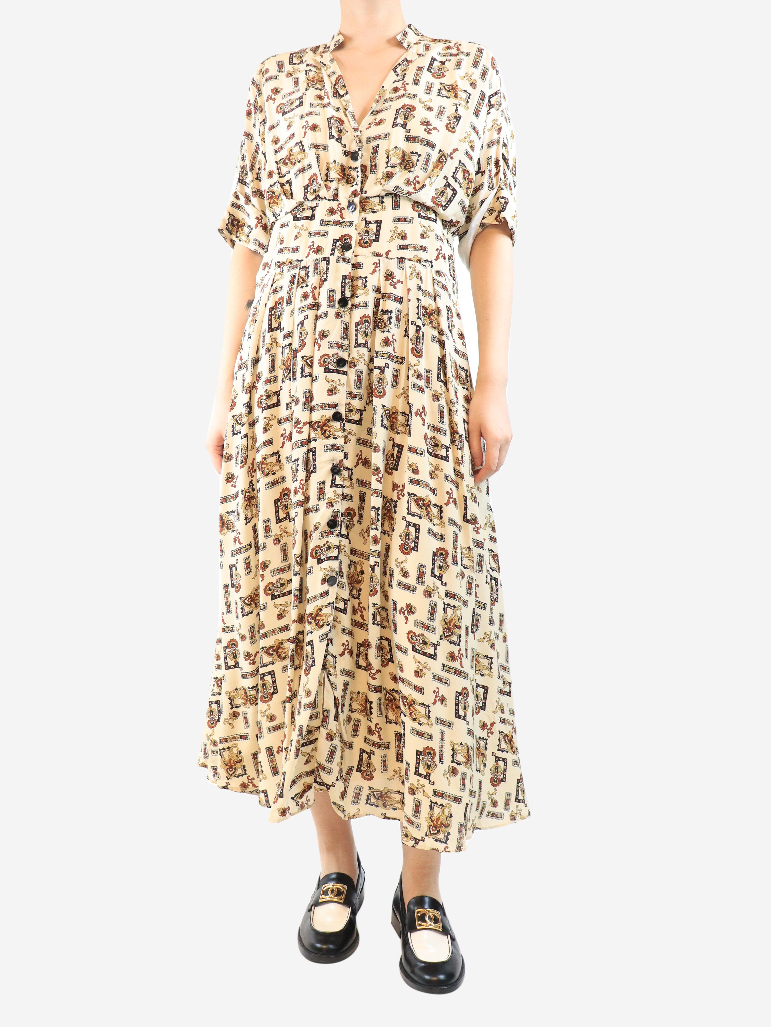 Cream printed midi dress - size UK 14 Dresses Claudie Pierlot 