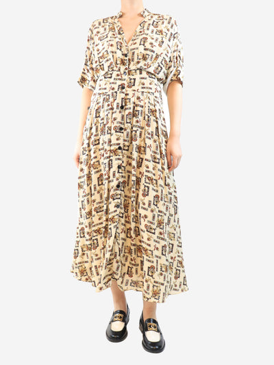 Cream printed midi dress - size UK 14 Dresses Claudie Pierlot 