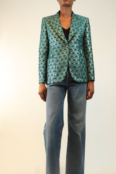 Green jacquard patterned blazer - size UK 6 product image
