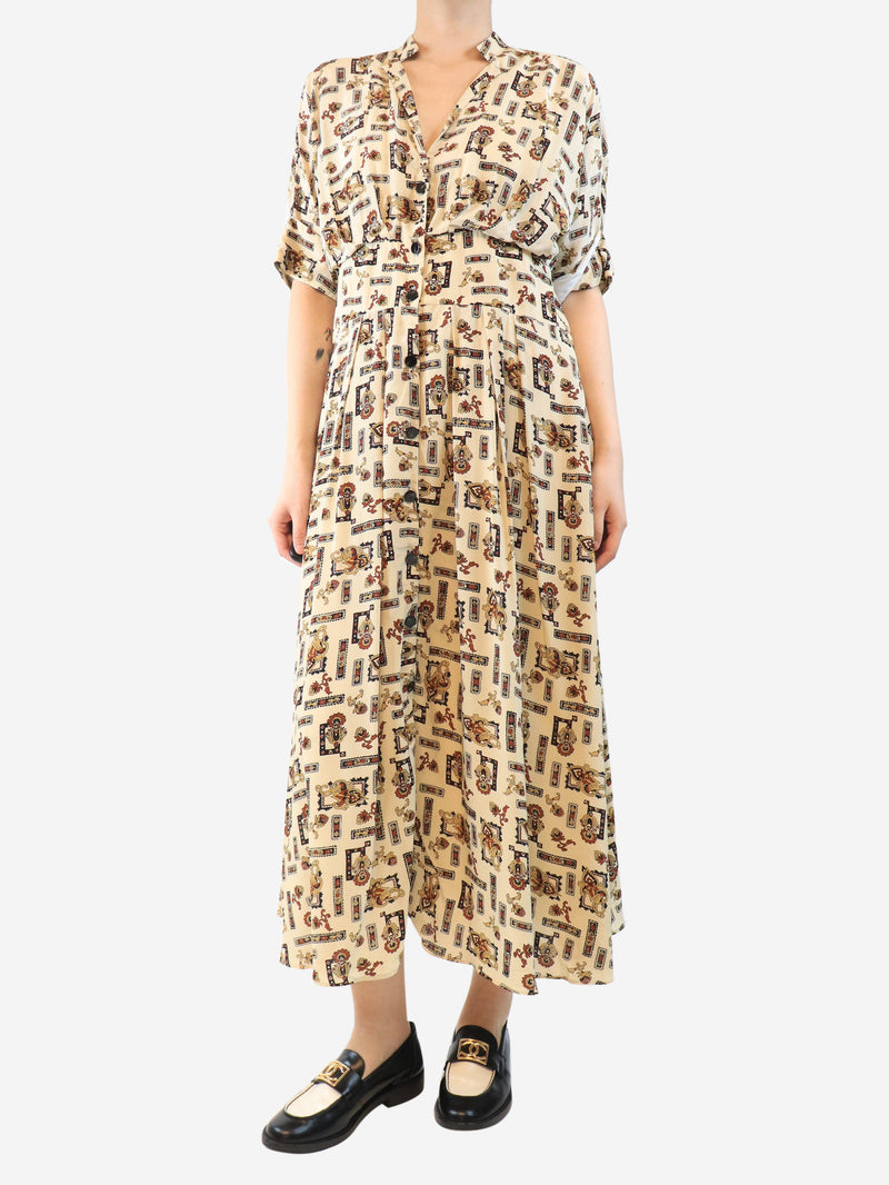 Cream printed midi dress - size UK 14 Dresses Claudie Pierlot 
