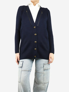 See By Chloe Navy blue ribbed zipper-detail cardigan - size UK 10