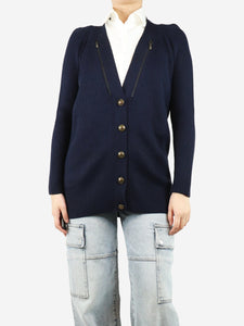 See By Chloe Navy blue ribbed zipper-detail cardigan - size UK 10