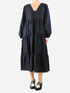 Black cotton tiered midi dress - size UK 10 Dresses Matteau 