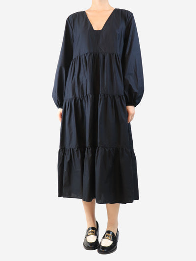 Black cotton tiered midi dress - size UK 10 Dresses Matteau 