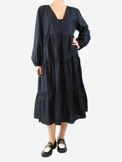 Black cotton tiered midi dress - size UK 10 Dresses Matteau 