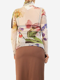 Multi floral printed mesh turtleneck top - size UK 12 Tops Ganni 