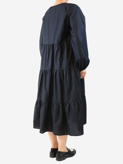 Black cotton tiered midi dress - size UK 10 Dresses Matteau 
