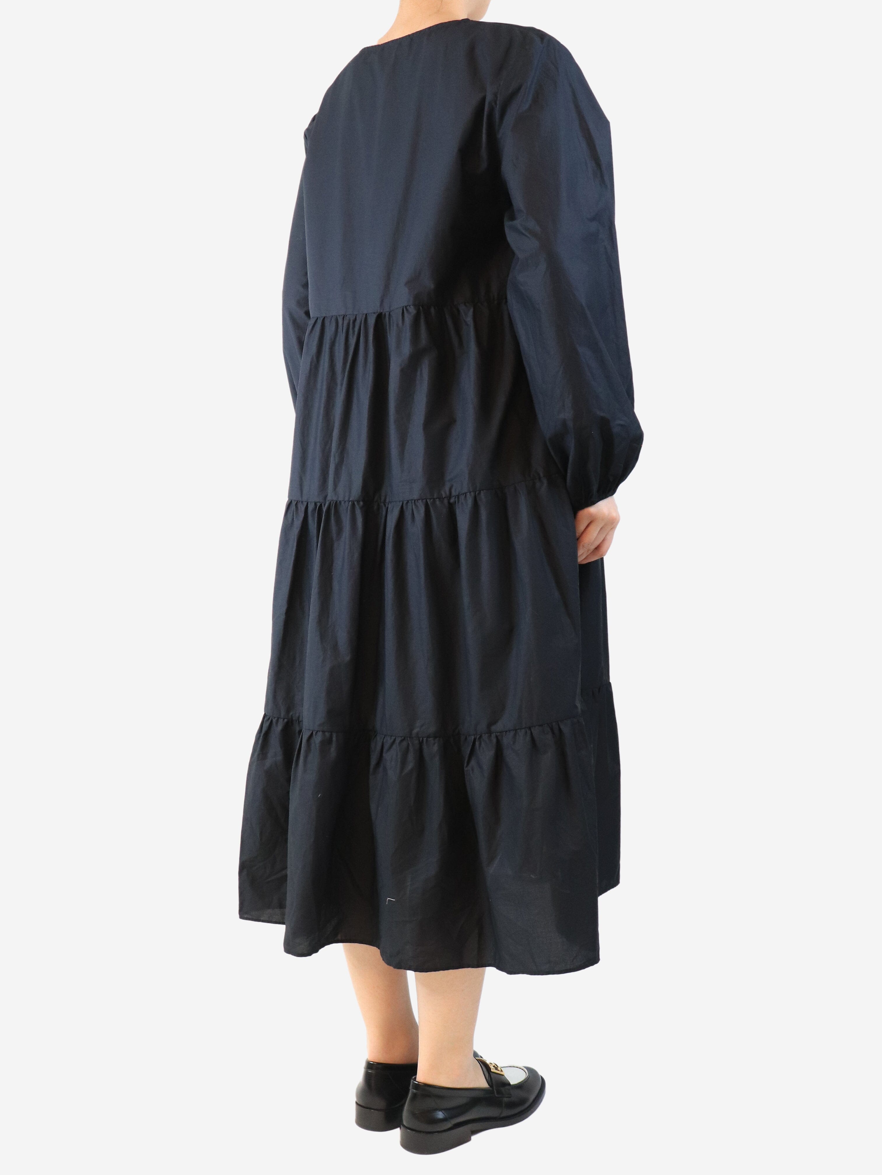 Black cotton tiered midi dress - size UK 10 Dresses Matteau 
