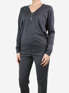 Brunello Cucinelli Grey bejewelled sweater - size UK 10