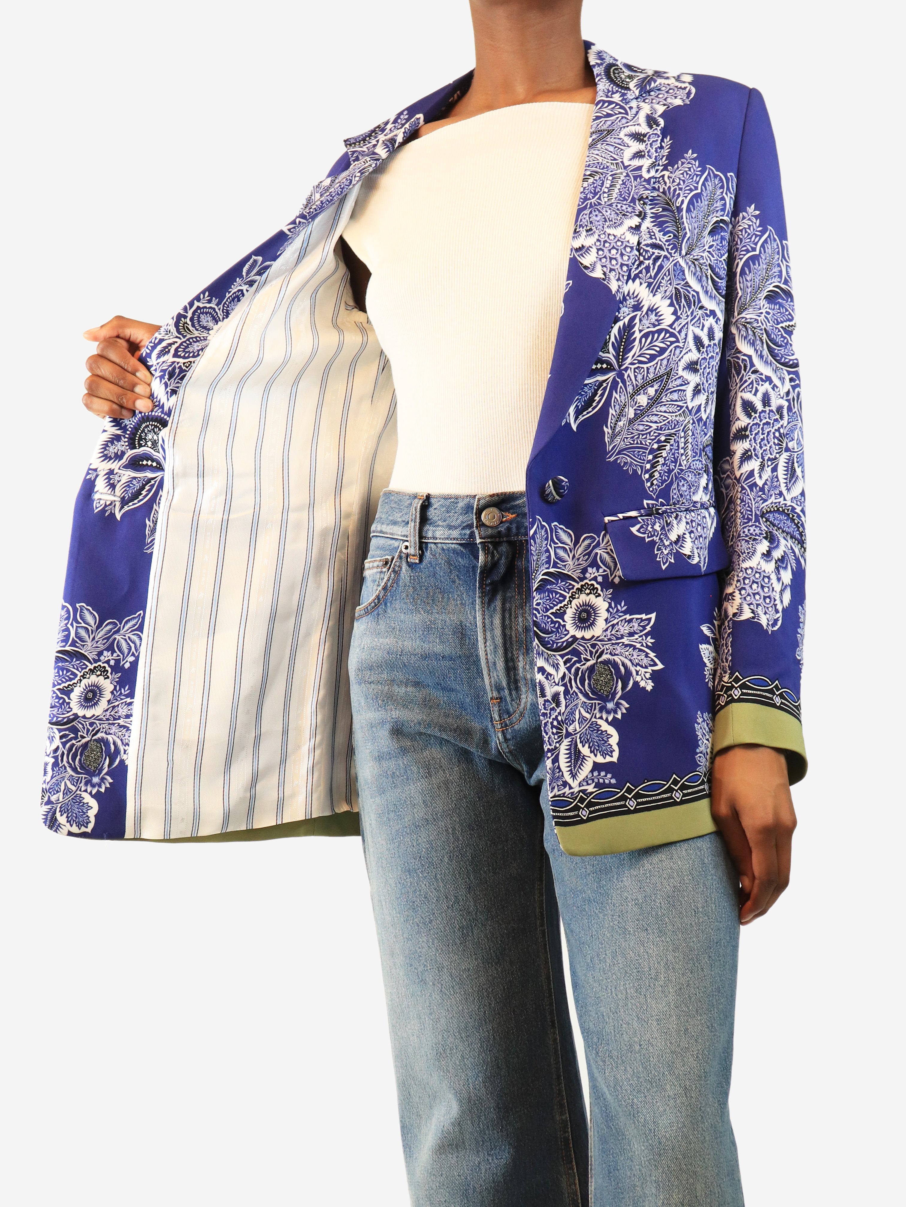 Blue floral printed blazer - size UK 6