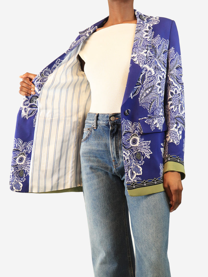 Blue floral printed blazer - size UK 6