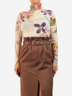 Multi floral printed mesh turtleneck top - size UK 12 Tops Ganni 
