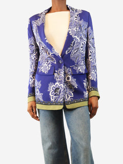 Blue floral printed blazer - size UK 6