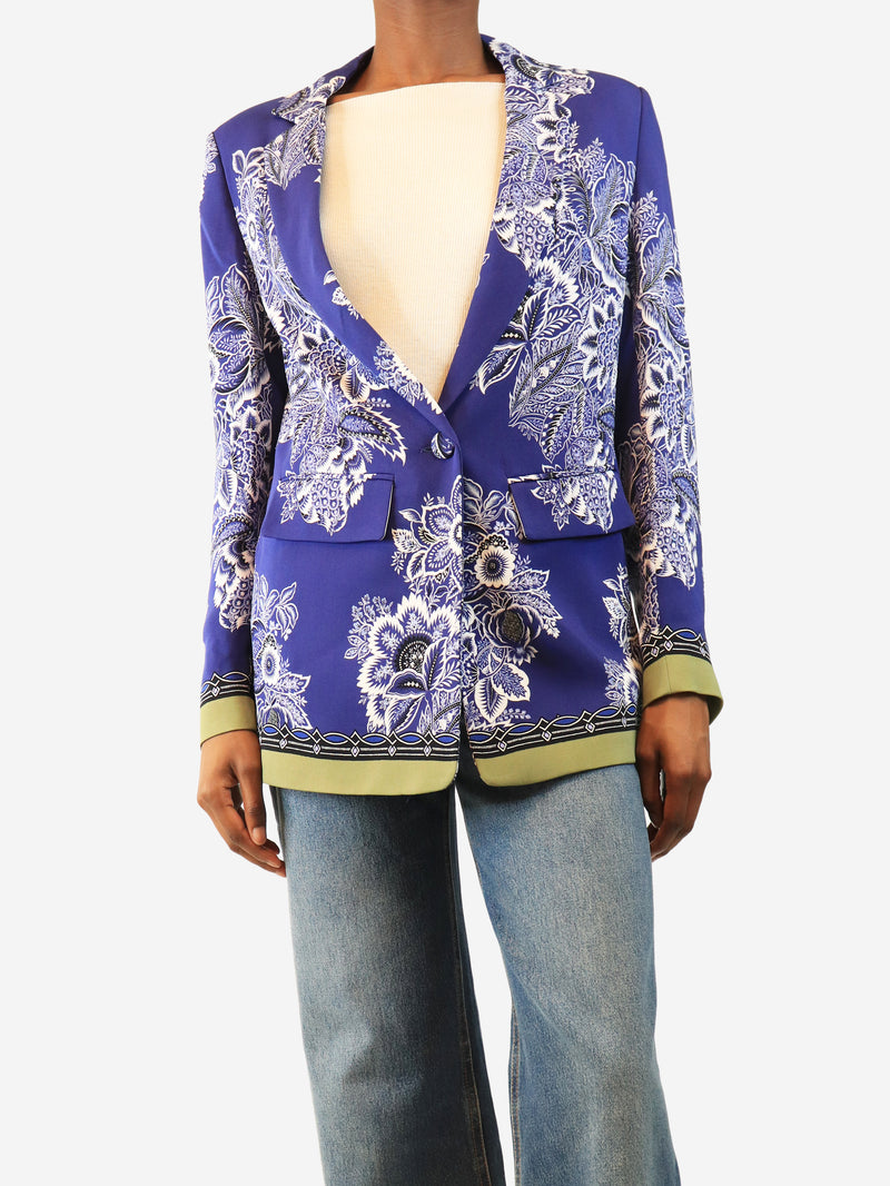 Blue floral printed blazer - size UK 6