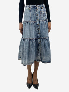 Ulla Johnson Blue denim tiered midi skirt - size UK 6