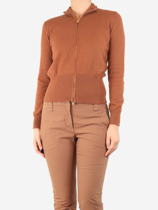 Loro Piana Brown cashmere zip-up cardigan - size UK 12