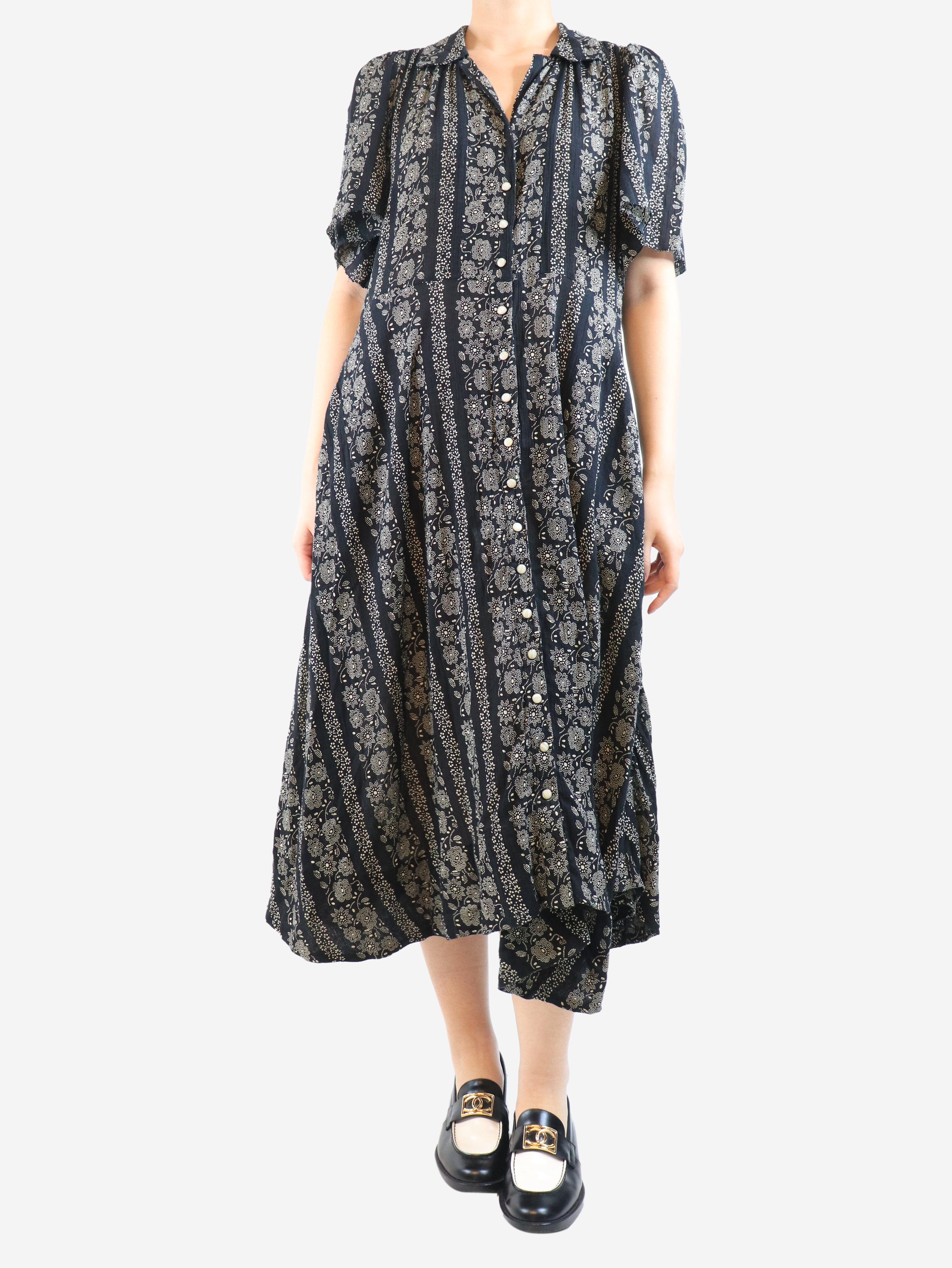 Black cotton printed midi dress - size UK 12 Dresses The Great 