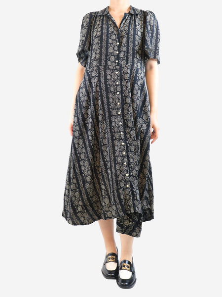 Black cotton printed midi dress - size UK 12 product image
