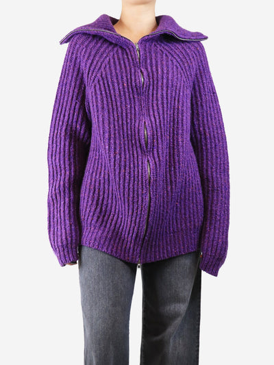 Purple chunky ribbed zip cardigan - size UK 16 Knitwear Marni 