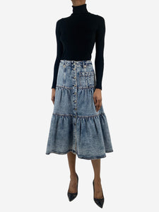 Ulla Johnson Blue denim tiered midi skirt - size UK 6