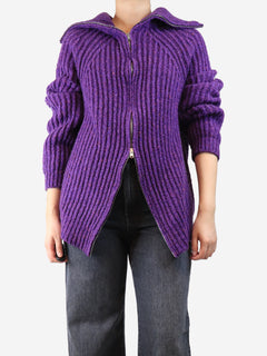 Purple chunky ribbed zip cardigan - size UK 16 Knitwear Marni 