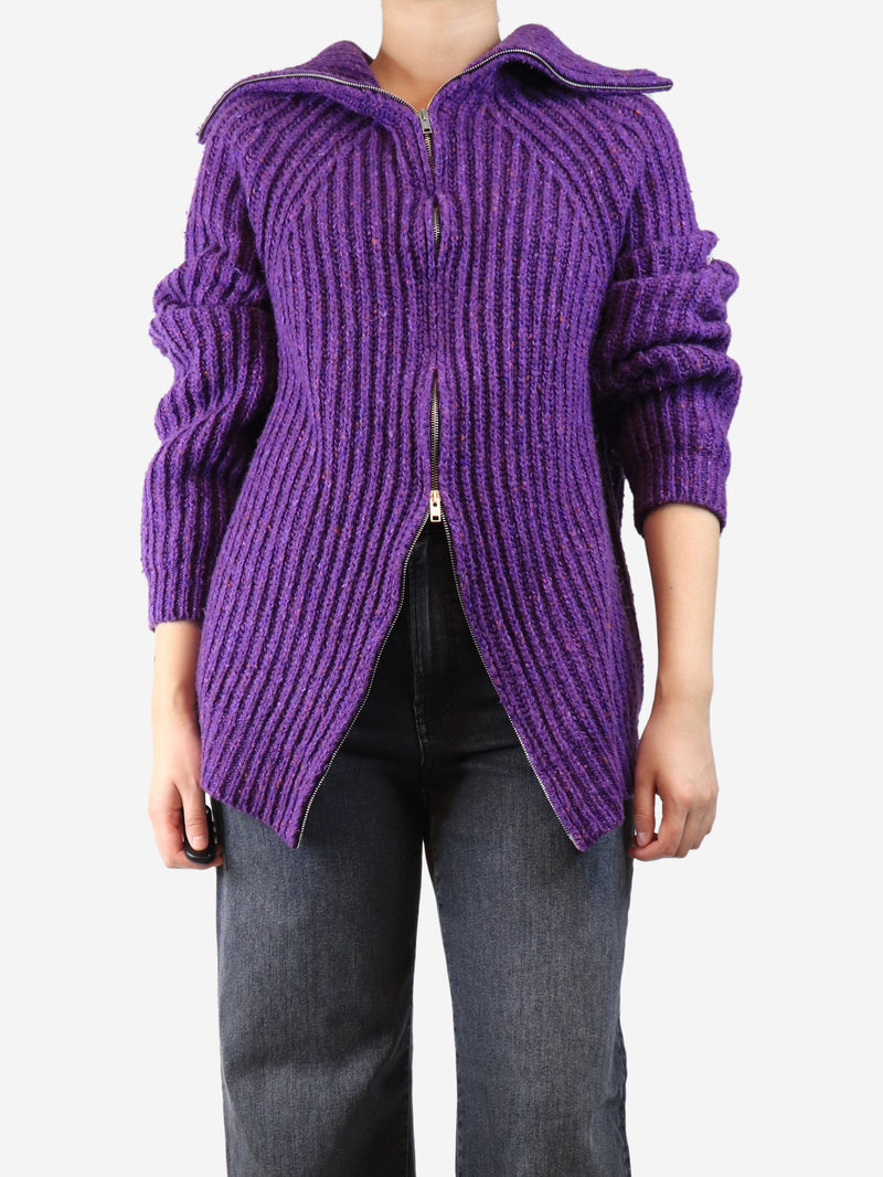 Purple chunky ribbed zip cardigan - size UK 16 Knitwear Marni 