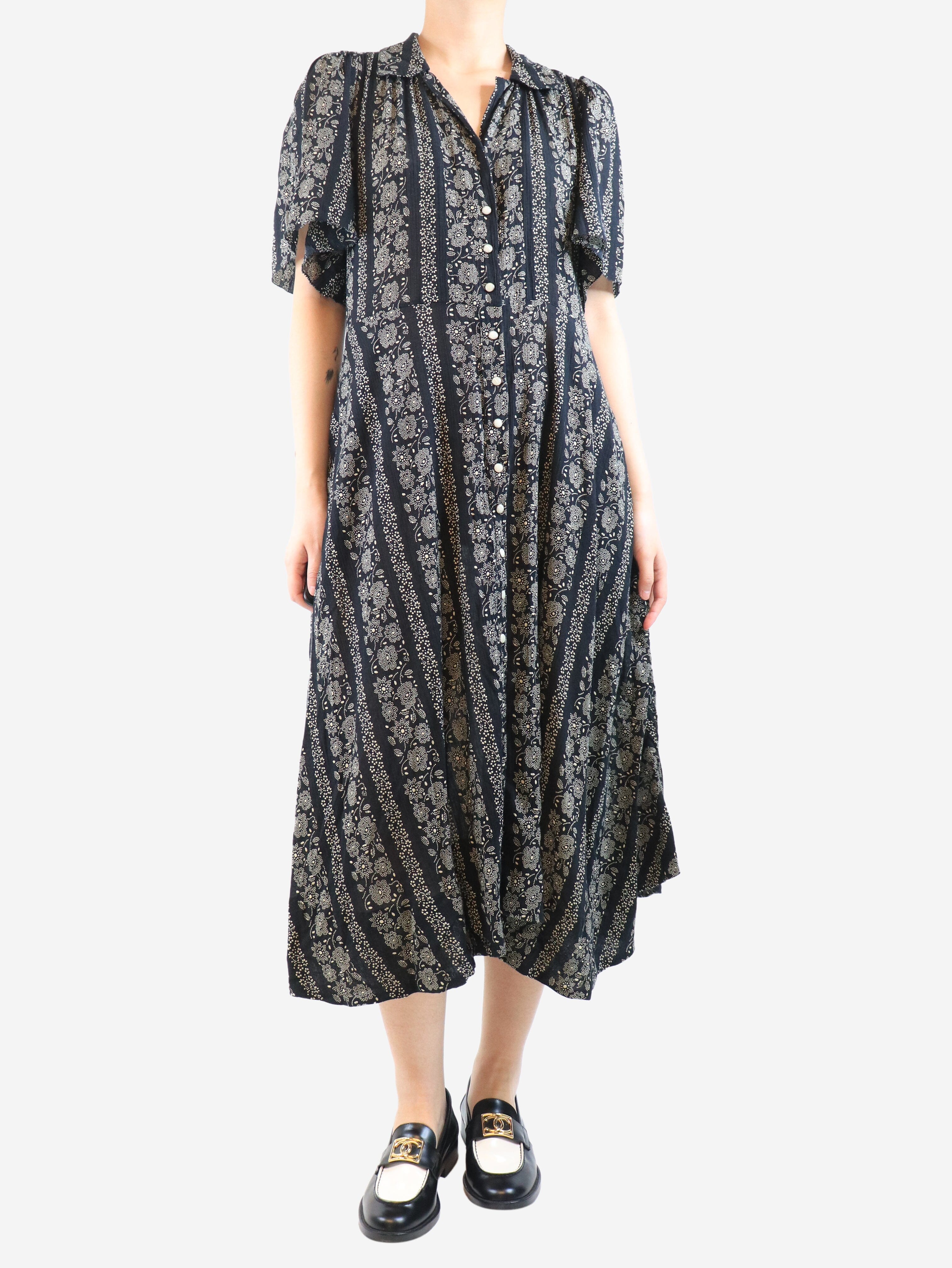 Black cotton printed midi dress - size UK 12 Dresses The Great 