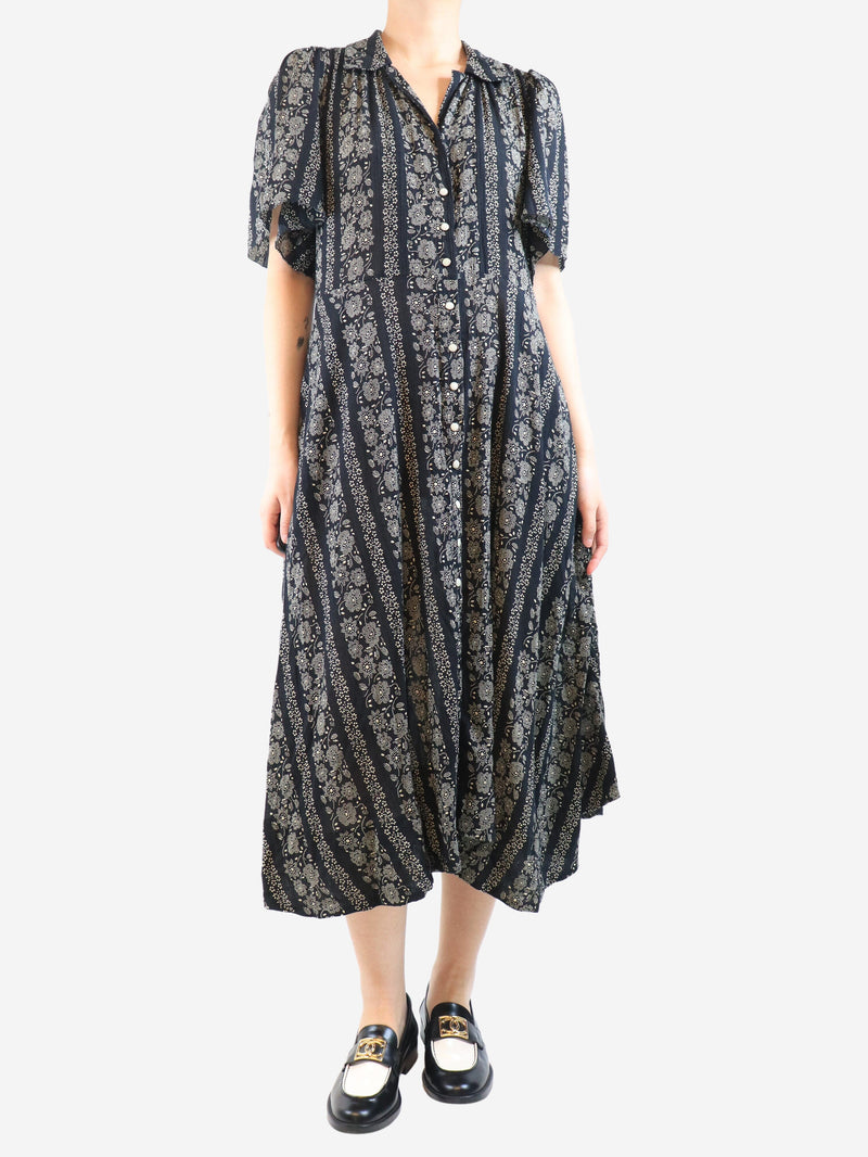 Black cotton printed midi dress - size UK 12 Dresses The Great 