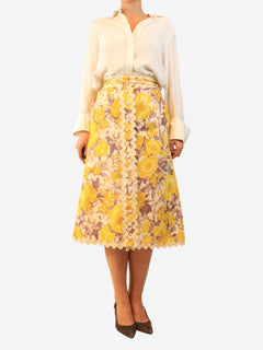 Cream and yellow High tide floral midi skirt - size UK 10 Skirts Zimmermann 