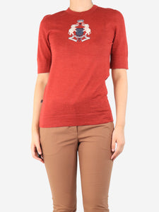Chanel Red elephant emblem knit top - size UK 8