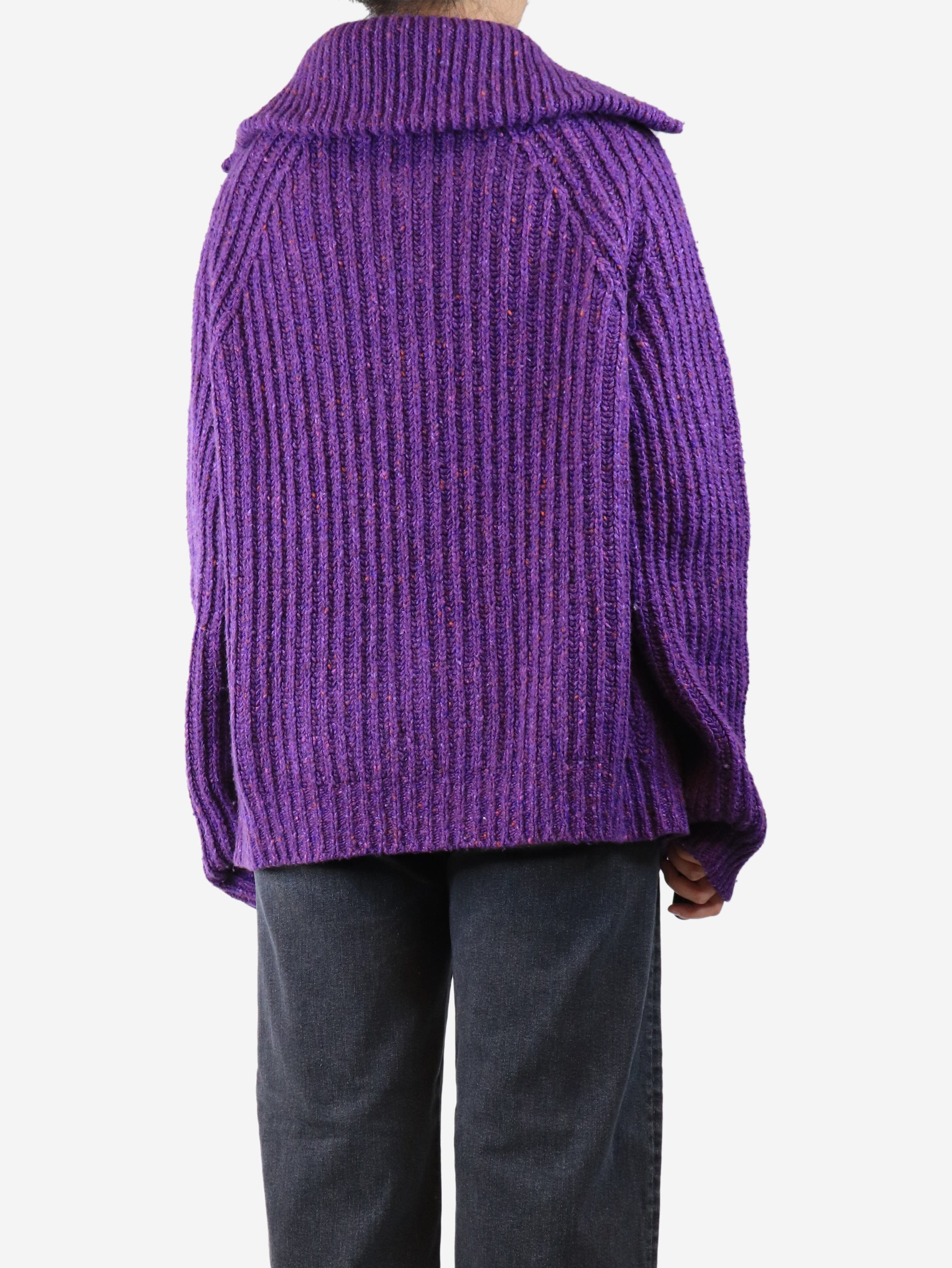 Purple chunky ribbed zip cardigan - size UK 16 Knitwear Marni 