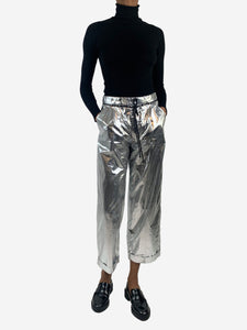 Maison Margiela Silver drawstring-fastening metallic trousers - size UK 6