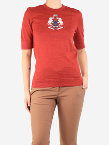 Chanel Red elephant emblem knit top - size UK 8