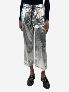 Maison Margiela Silver drawstring-fastening metallic trousers - size UK 6