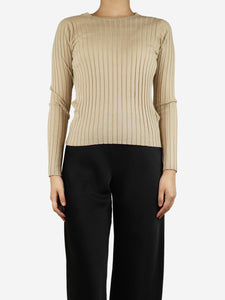 Allude Beige ribbed knit long-sleeved top - size UK 10