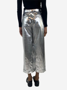 Maison Margiela Silver drawstring-fastening metallic trousers - size UK 6