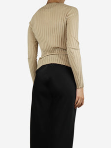 Allude Beige ribbed knit long-sleeved top - size UK 10