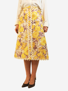 Cream and yellow High tide floral midi skirt - size UK 10 Skirts Zimmermann 