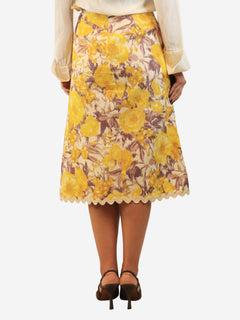 Cream and yellow High tide floral midi skirt - size UK 10 Skirts Zimmermann 