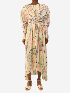 Cream scribble-print midi dress - size UK 6